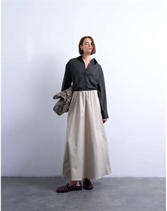 Юбка миди из плотного твила в цвете тауп Topshop