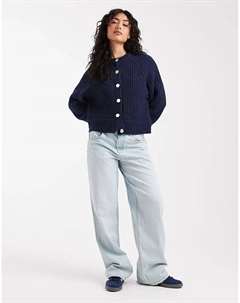 Вязаный кардиган в рубчик с регланным узором в темно-синем цвете Asos design