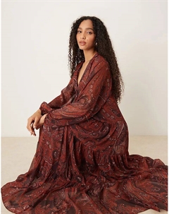 Платье макси из шифона с принтом пейсли цвета ржавчины Mango