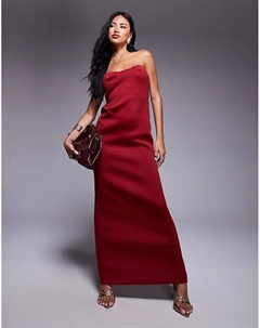 Длинное платье-бандо темно-вишневого цвета из ткани в стиле «скуба» Asos design