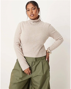 Мягкий хлопковый топ с воротником-стойкой DESIGN Curve цвета овсянки и меланжа с декоративными швами Asos