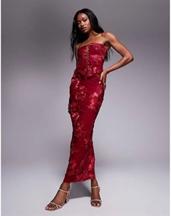 Эксклюзивная сетчатая юбка-макси с фактурной аппликацией из красного цветка Murci