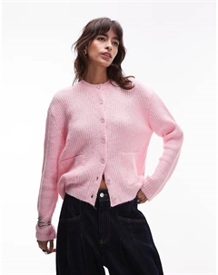 Вязаный кардиган с накладными карманами розового цвета Asos design