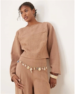 Топ с длинными рукавами, приталенной талией и завязкой сзади, серо-коричневый цвет Asos design