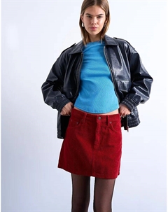 Юбка-мини с вельветовым ламбрекеном красного цвета Topshop