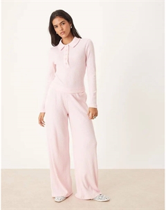 Широкие брюки в рубчик с начесом от розового цвета Asos design