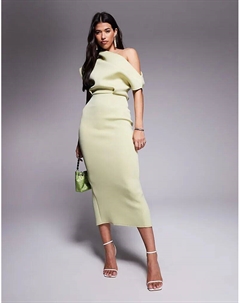 Платье миди с эффектным вырезом шалфейно-зеленого цвета из ткани в стиле «скуба» Asos design