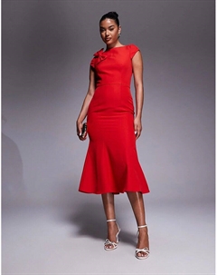 Платье миди с открытой спиной и бантом красного цвета Jarlo