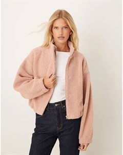 Флисовая кофта на молнии с пузырчатым подолом розового цвета Asos design