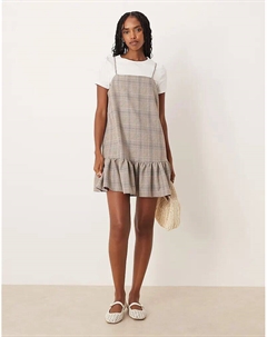 Платье-мини гибридного кроя с контрастной футболкой в ​​нейтральную клетку Asos design