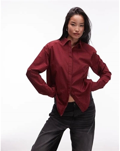 Рубашка с удлиненным подолом и подплечниками в бордовую полоску Asos design