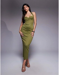 Платье миди структурированного корсета оливкового цвета Asos design