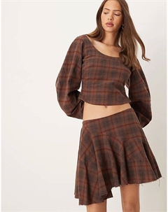 Коричневая клетчатая кофта с круглым вырезом и рукавами-коконами Asos design