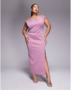 Платье макси с плиссировкой и вырезом лодочкой DESIGN розового цвета из ткани в стиле «скуба» Asos