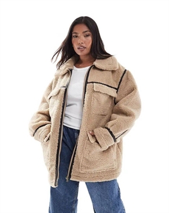 Куртка средней длины из искусственного меха DESIGN Curve, цвет «каменный» Asos