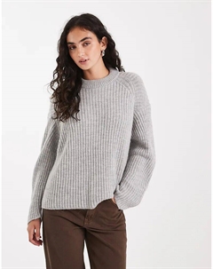 Джемпер с рукавами-бананами и круглым вырезом в рубчик, светло-серый Asos design