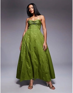 Оливковое платье миди из хлопкового сатина Asos luxe