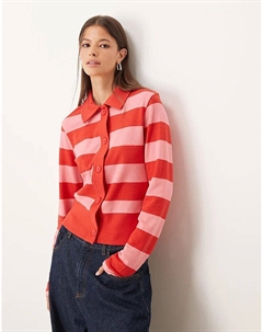 Кардиган с текстурированным полосатым воротником в красную и розовую полоску Asos design