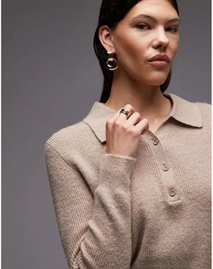 Вязаный джемпер хенли со свободным воротником овсяного цвета Asos design