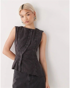 Асимметричный топ Ibis с баской и потайными пуговицами, темно-серый, стираный Weekday