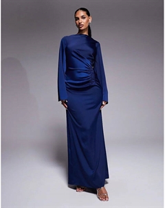 Платье макси с увеличенными рукавами и присборенной талией, темно-синего цвета Asos design