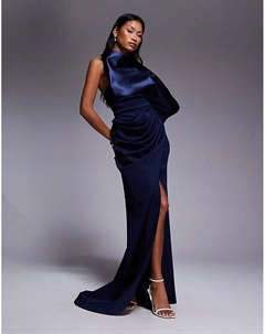 Платье макси Premium для красной дорожки с высокой линией бедер в темно-синем цвете Asos design