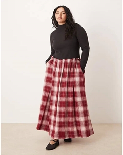 Платье макси DESIGN Curve с высоким воротом и длинными рукавами в красную клетку Asos