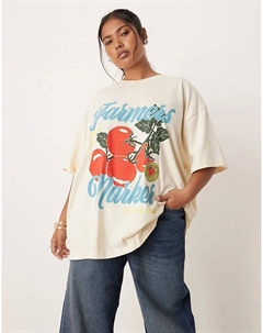 Футболка оверсайз DESIGN Curve с изображением фермерского помидора розового цвета Asos