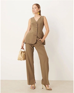 Узкие прямые брюки с разрезами от производителя оливкового цвета Asos design