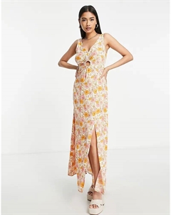 Платье макси в стиле с разрезом спереди и кольцевой отделкой спереди в ретро-цветочном стиле - КРАСНОЕ & other stories