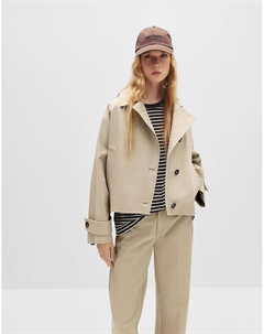 Короткий тренчкот с объемными рукавами песочного цвета Pull & bear