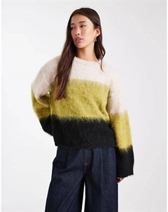 Вязаный джемпер с начесом и шерстью в оливковую полоску Asos design