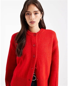 Кардиган свободного кроя с круглым вырезом и разрезами по бокам красного цвета Asos design