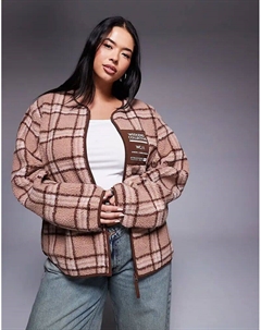 Weekend Collective Curve флисовая кофта на молнии с рисунком в розовую клетку Asos weekend collective