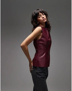 Футболка из искусственной кожи с защипом, сливового цвета Asos design