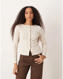 Кардиган с широким вырезом и отделкой в ​​рубчик, овсяный цвет Asos design