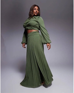 Длинная юбка DESIGN Curve с заниженной талией и складками оливкового цвета Asos