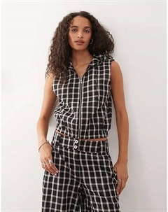 Кофта с капюшоном и застежкой-молнией в разноцветную клетку Collusion