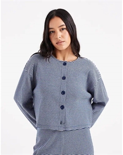 Кардиган в полоску с начесом и рубчиком в темно-синей полоске Miss selfridge