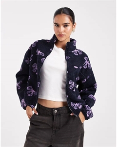 Флисовая кофта с принтом банта и застежкой-молнией на всю длину, темно-синего и фиолетового цветов Brave soul