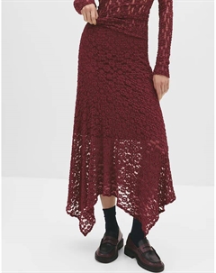 Юбка миди асимметричного кружева бордового цвета Pull & bear