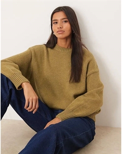 Объемный джемпер с круглым вырезом цвета мохового зеленого Mango