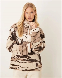 Флисовая кофта Borg с короткой молнией и горным принтом AOP нейтрального цвета Asos design