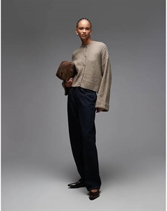 Вязаный кардиган с отворотами на манжетах цвета мокко Asos design