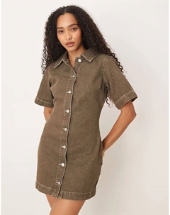 Приталенное джинсовое платье-рубашка оливково-зеленого цвета Asos design