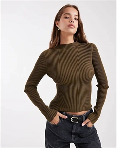 Трикотажный топ с высоким воротом и отделкой в ​​рубчик оливкового цвета Asos design