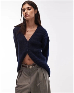 Вязаный кардиган свободного кроя с шерстью темно-синего цвета Asos design