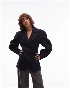 Пиджак из шерстяной ткани с рукавами-коконами и присборенной талией, темно-синий Asos design