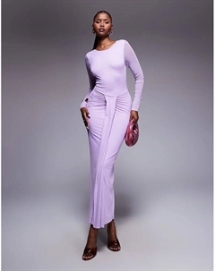 Платье миди из сетки с длинными рукавами, разрезом на горловине, открытой спиной и поясом сиреневого цвета Asos design