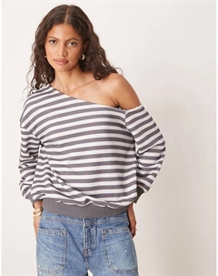 Свободный свитер с открытыми плечами темно-синего цвета в полоску Asos design